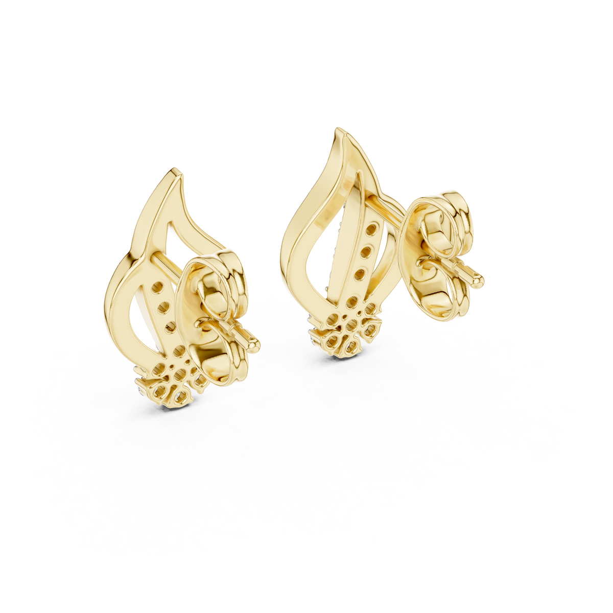 Imperial Flame Curve Round Lab Diamond Cluster Earrings with Flowing Open Silhouette - View 10