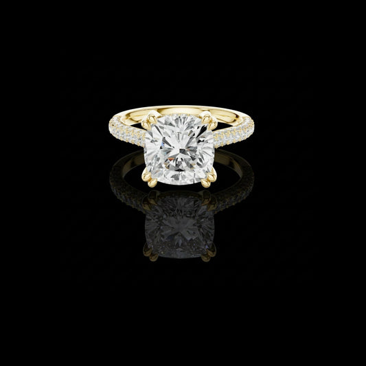 Cushion Cut Lab Diamond Cathedral Hidden Halo Engagement Ring