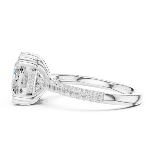 Cushion Cut Moissanite Diamond Cathedral Hidden Halo Engagement Ring - View 2