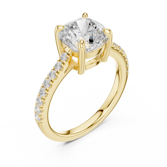 Cushion Cut Moissanite Diamond Solitaire Engagement Ring With Pave Band - View 2