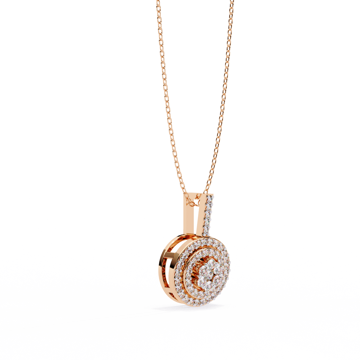 Concentric Circle Silhouette Charm Pendant with Round Moissanite Diamond - View 4