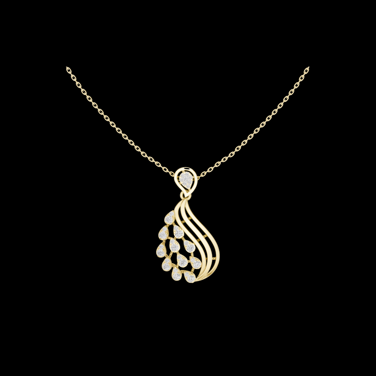 Leaf Swirl Pendant Necklace with Round Moissanite Diamond