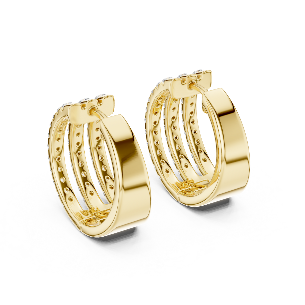 Triple Row Round Lab Diamond Hoop Earrings Everyday Statement Jewelry - View 10