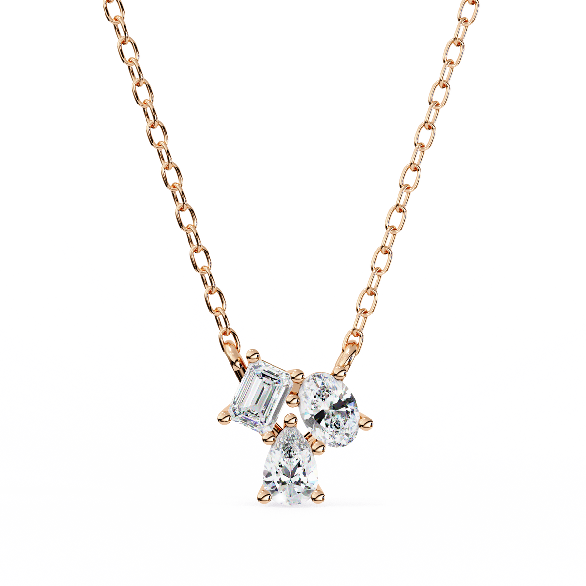 Asymmetric Emerald Oval Pear Cut Lab Grown Diamond Shape Cluster Pendant - View 3