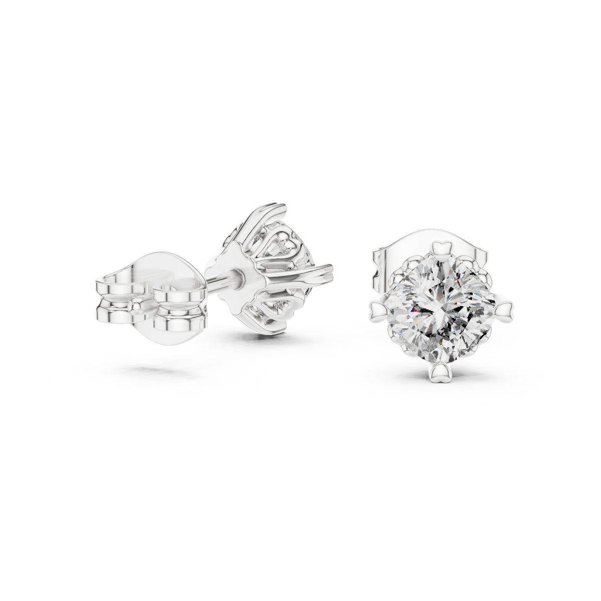 Classic Cushion Cut Lab Diamond Stud Earrings with Four Prong Basket Setting - View 9