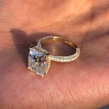 Cushion Cut Lab Diamond Hidden Halo Pave Engagement Ring