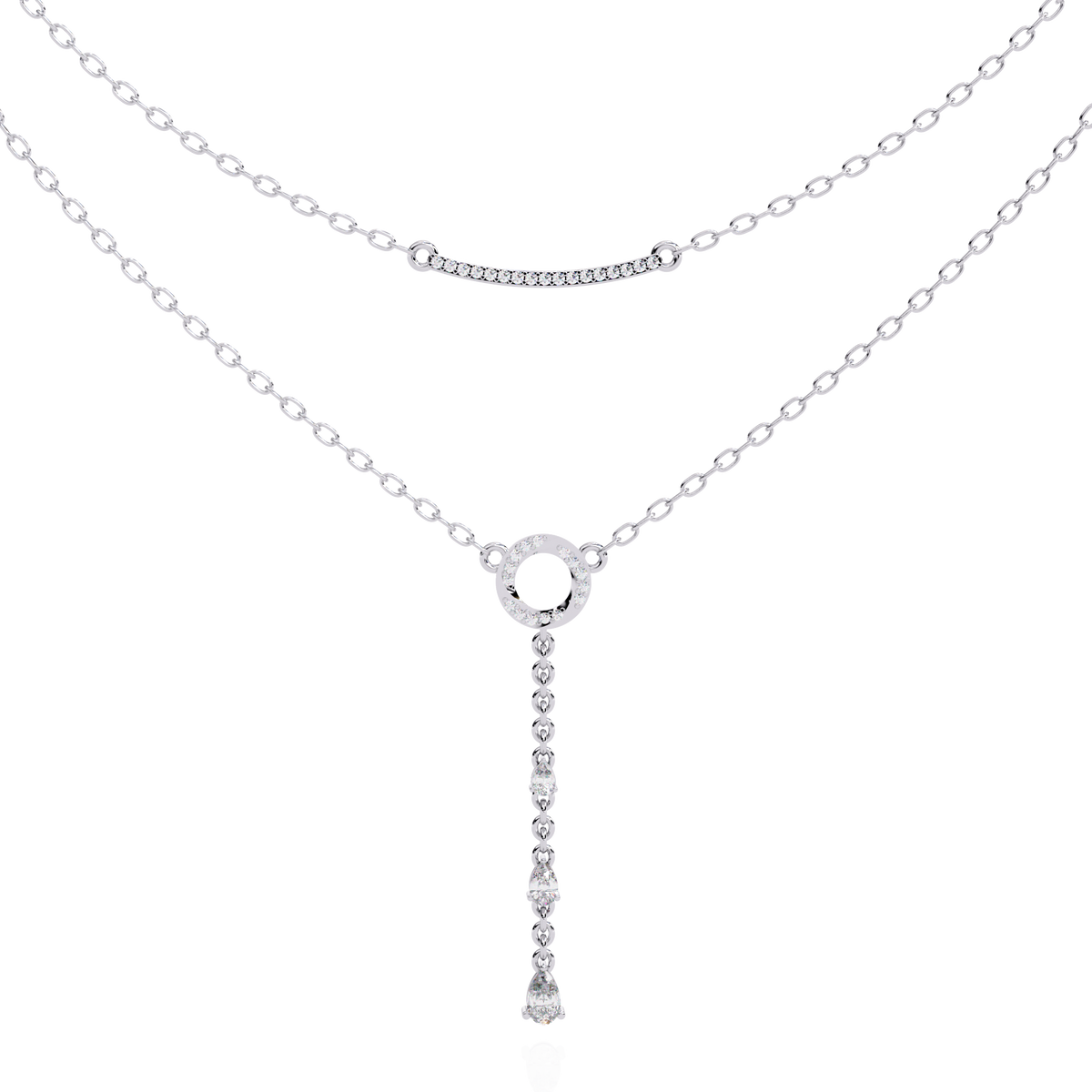 Double Layered Circle Drop Lab Grown Diamond Necklace - View 3