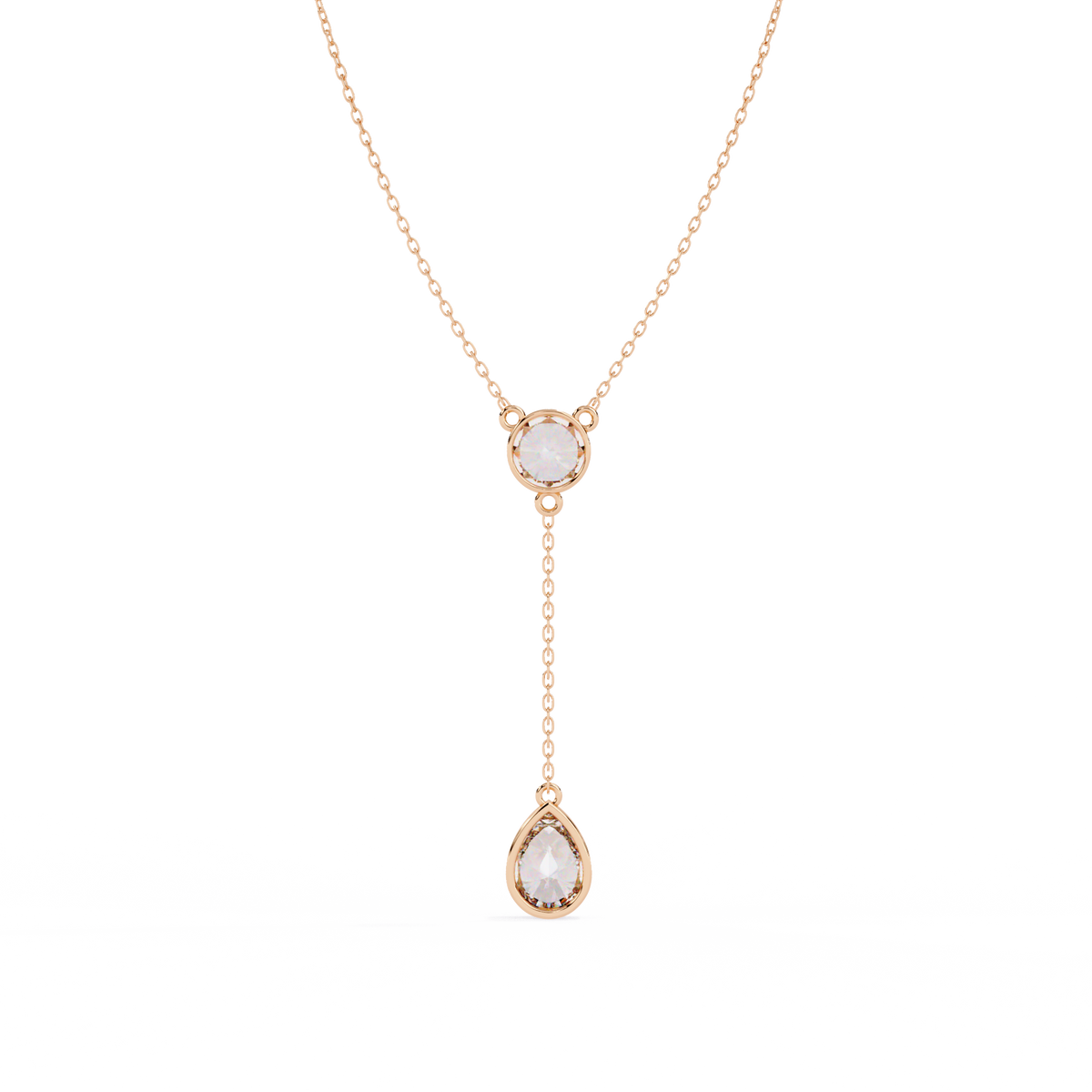 Bezel Set Round with Drop Pear Cut Lab Grown Diamond Necklace - View 9