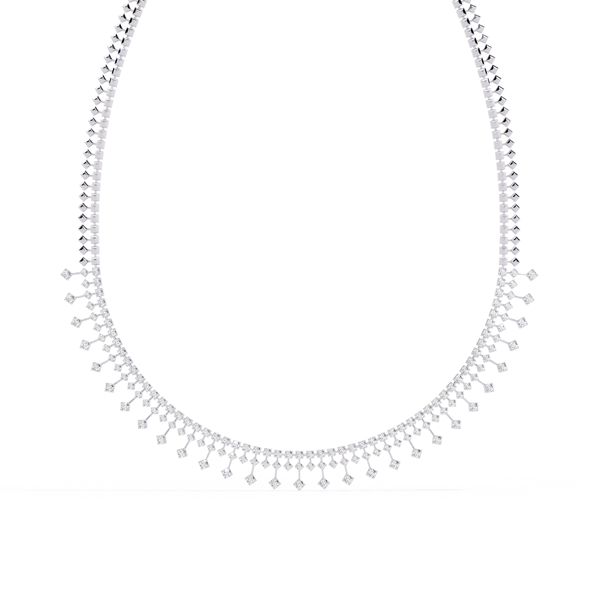 Lab Grown Diamond Fringe Tennis Necklace with Princess Shape Drops - View 4
