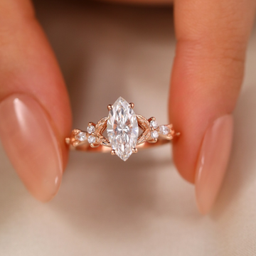 Marquise Lab Diamond Engagement Ring With Floral Inspired Accent