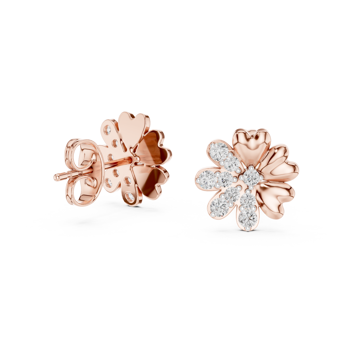 Floral Blossom Round Lab Diamond Mixed Petal Stud Earrings - View 8