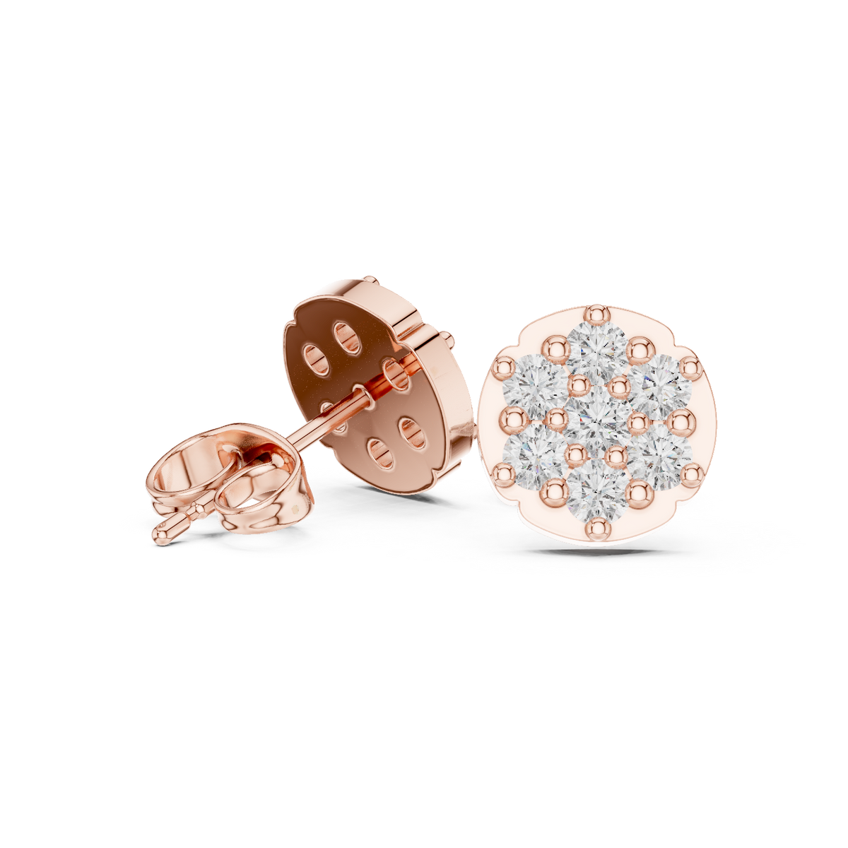Aurora Halo Blossom Round Moissanite Diamond Cluster Stud Earrings with Rounded Floral Silhouette - View 8