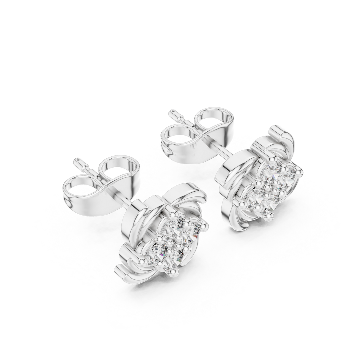 Floral Inspired Lab Diamond Stud Earrings with Brilliant Round Cut For Daily Wear - View 6