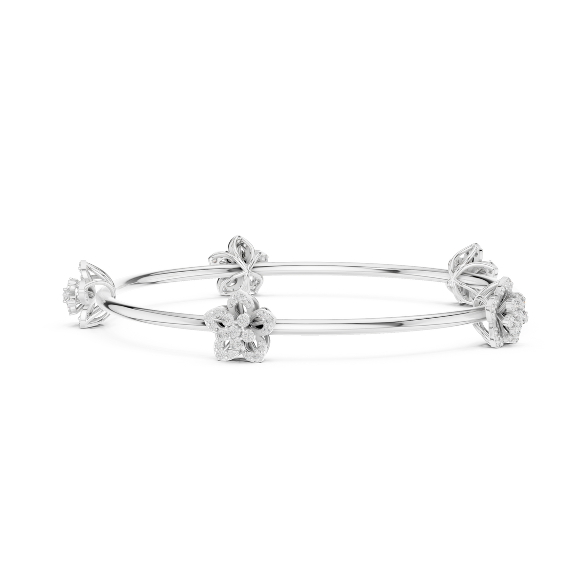 Floral Round Moissanite Diamond Open Cuff Bangle Bracelet for Women - View 9