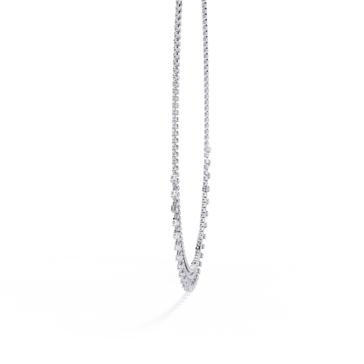 Lab Grown Diamond Fringe Tennis Necklace with Princess Shape Drops - View 7