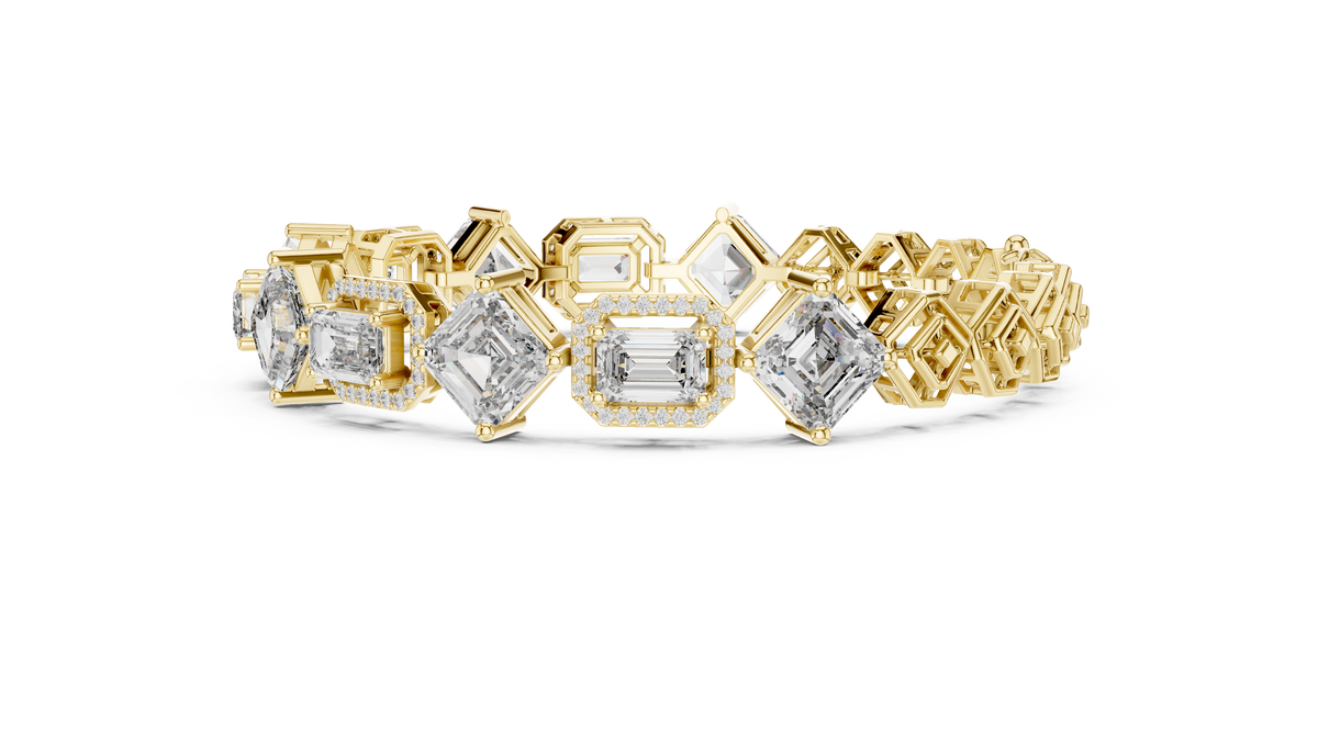 Emerald And Asscher Cut Halo Lab Diamond Tennis Bracelet - View 4