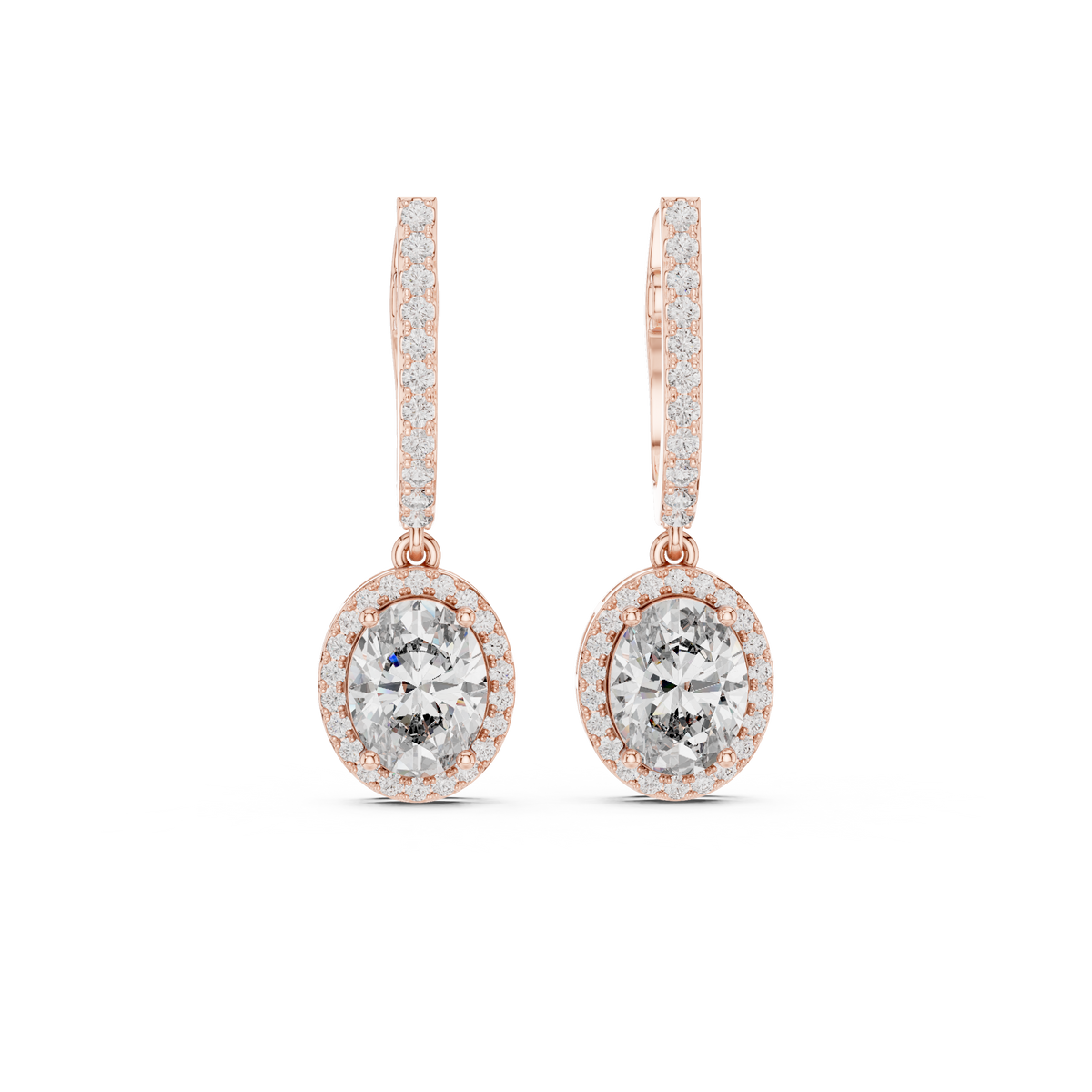 Oval Cut Moissanite Diamond Halo Dangle Huggie Hoop Earrings Rose Gold - View 4