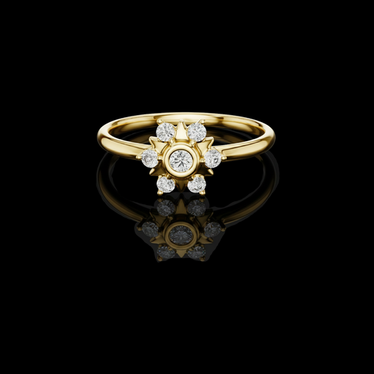 Floral Halo Round Cut Moissanite Diamond Engagement Ring