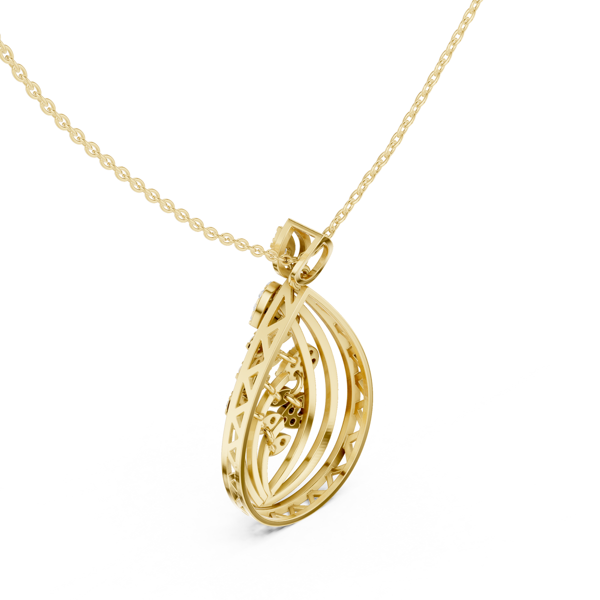 Teardrop Shape Leaf Inspired Round Lab Grown Diamond Pendant - View 4