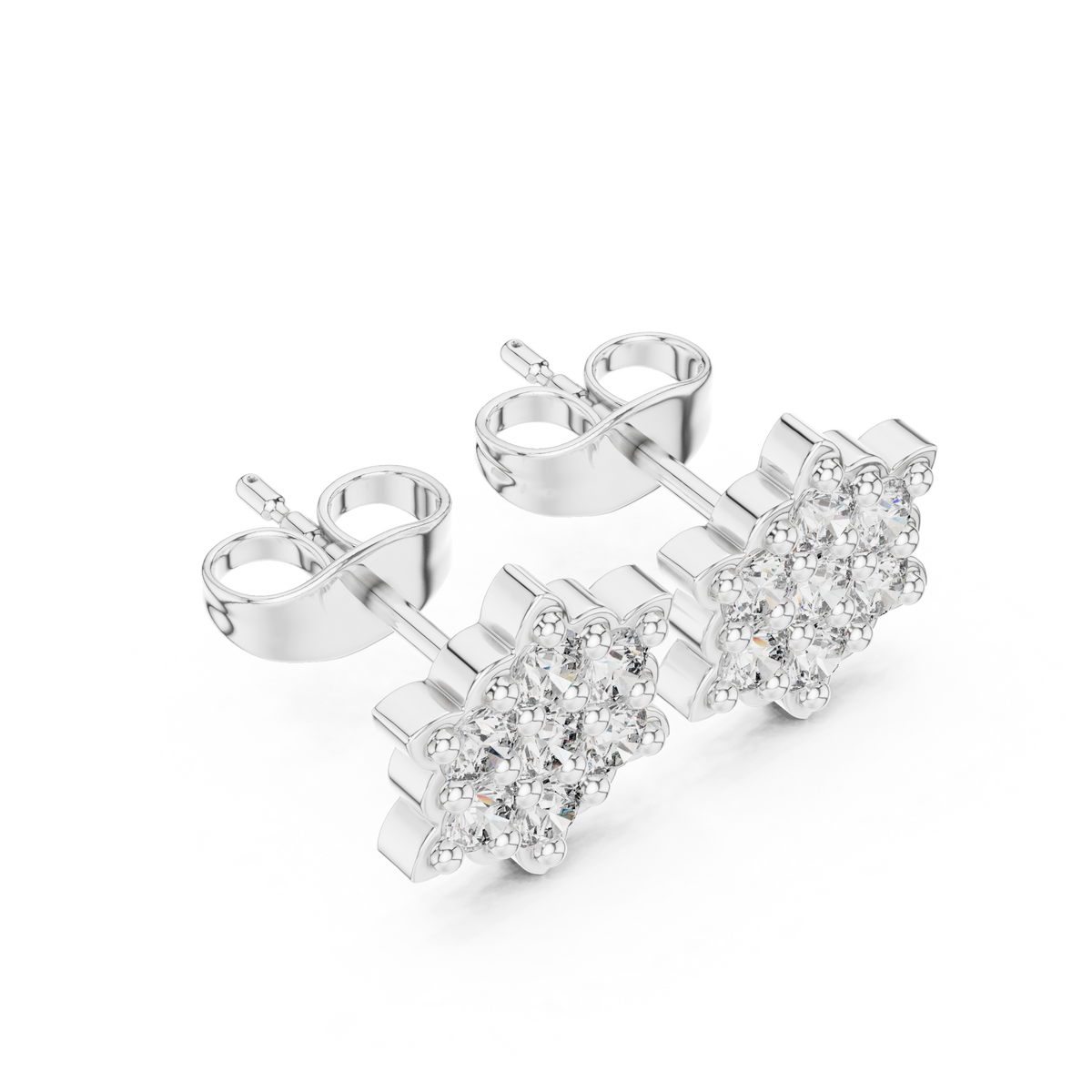 Celestial Bloom Lab Diamond Cluster Stud Earrings with Petal Inspired Floral Geometry - View 6