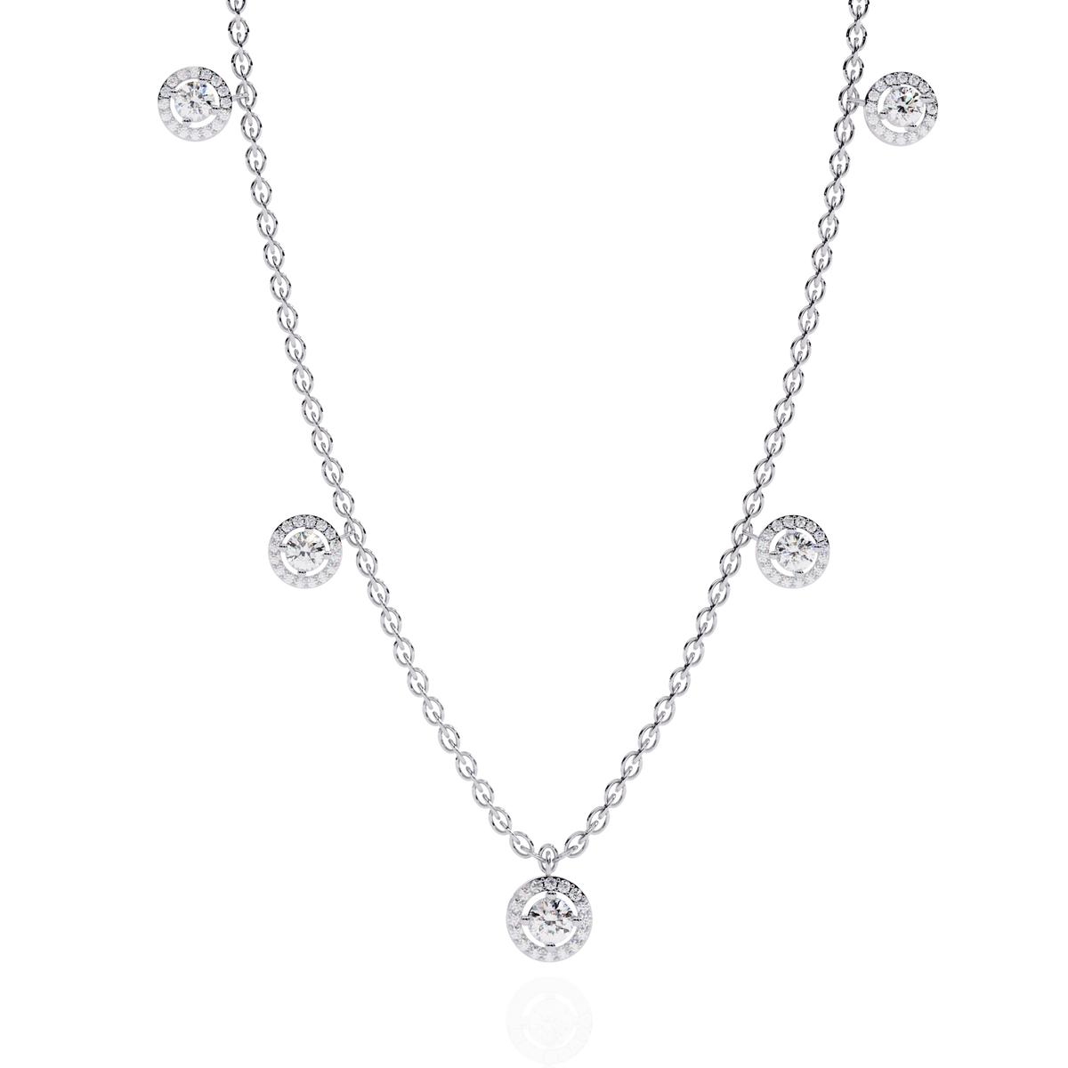 Round Cut Moissanite Diamond Halo Station Necklace - View 3