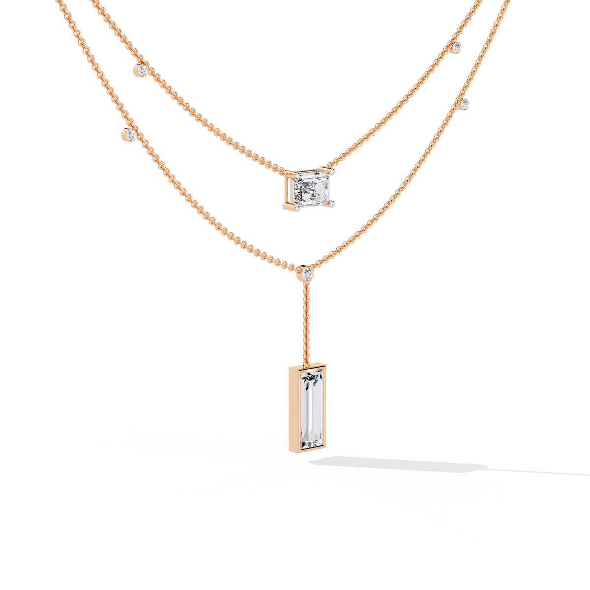 Layered Emerald Cut Lab Grown Pendant Y Necklace - View 9