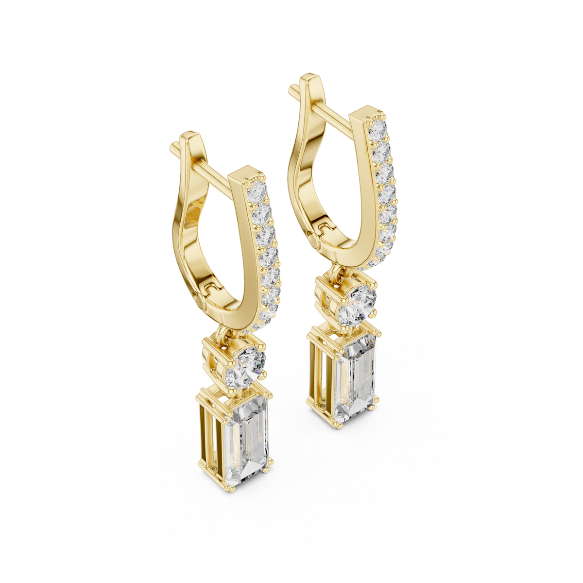 Lab Grown Diamond Baguette Geometric Pendant Hoop Earrings - View 4