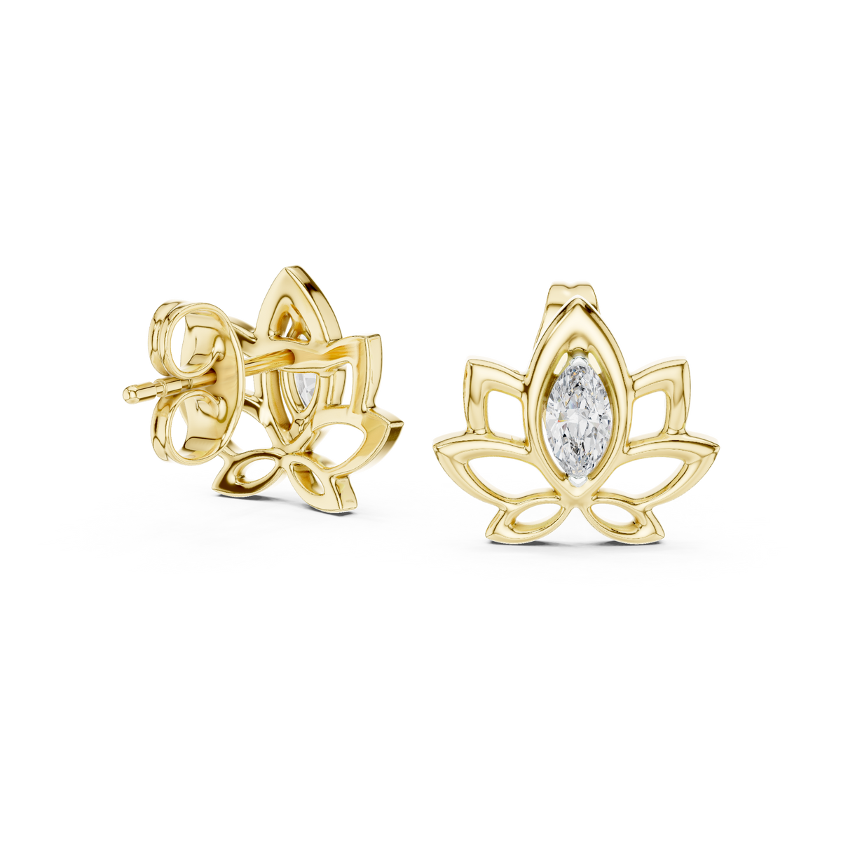 Lotus Flower Marquise Cut Lab Diamond Open Petal Stud Earrings - View 7