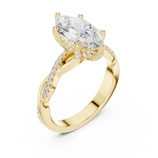 Marquise Cut Moissanite Diamond Twisted Pave Engagement Ring - View 2