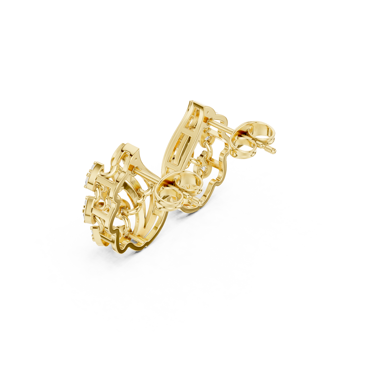 Modern Wave Round Lab Diamond Stud Earrings Flowing Flame Design - View 10