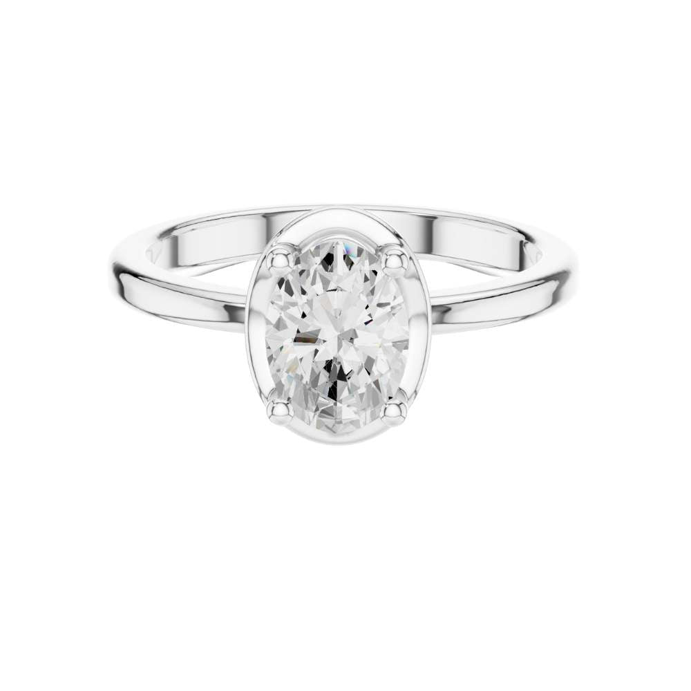 Modern Bezel Set Oval Moissanite Diamond Solitaire Engagement Ring - View 3