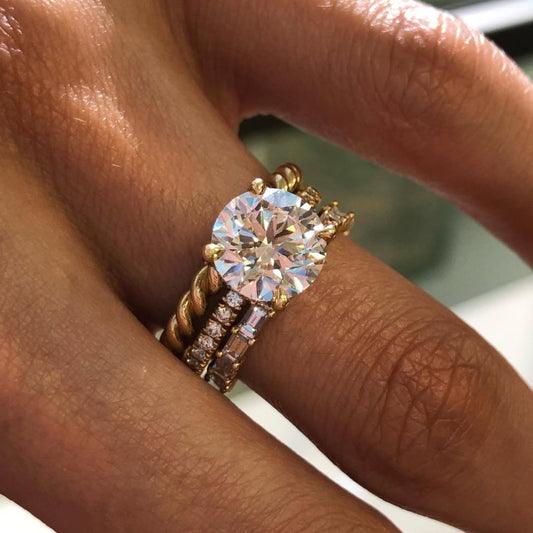 Round Cut Moissanite Diamond Women's Modern Multi Band Bridal Ring Set - View 2