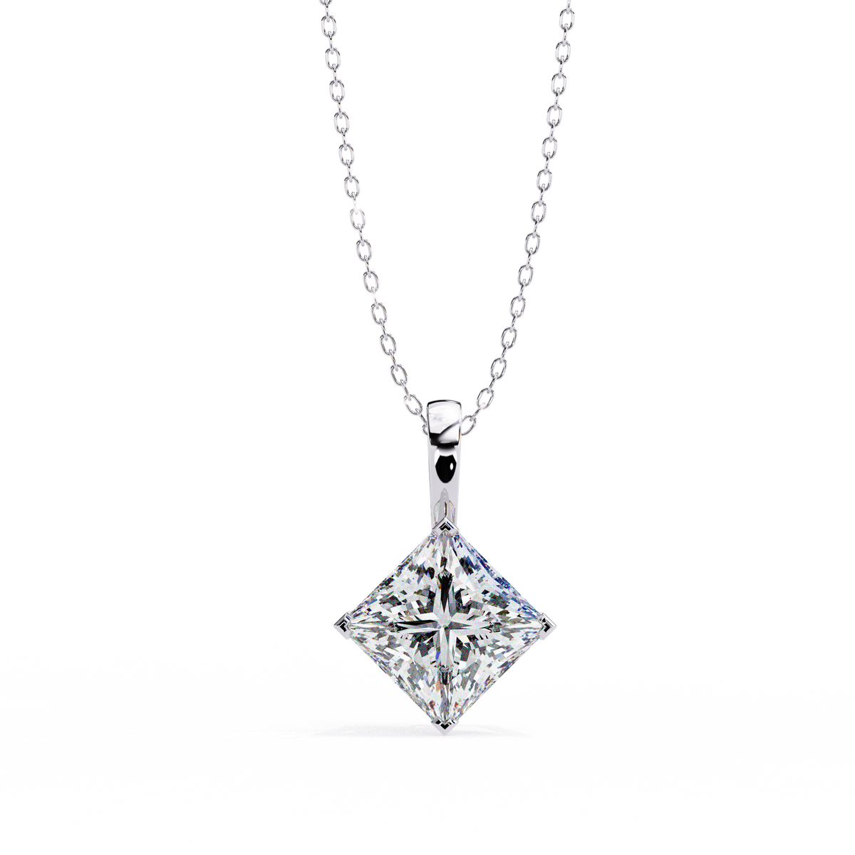 Contemporary Orientated Princess Moissanite Diamond V Prong Pendant - View 4