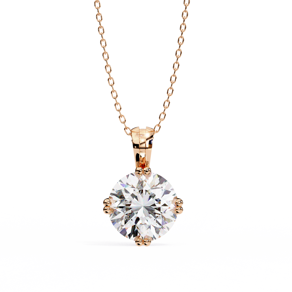 Round Moissanite Diamond Solitaire Double Prong Four Point Pendant - View 6