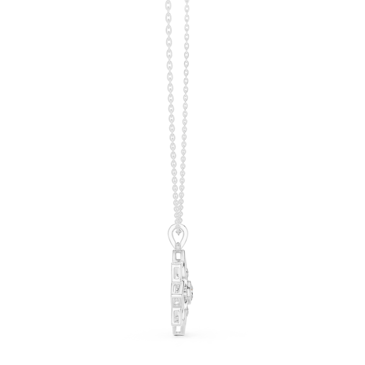 Lotus Motif Flower Pattern Charm Pendant with Round Lab Grown Diamond - View 6