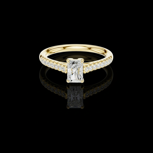 Radiant Cut Lab Diamond Solitaire Engagement Ring With Pave Band