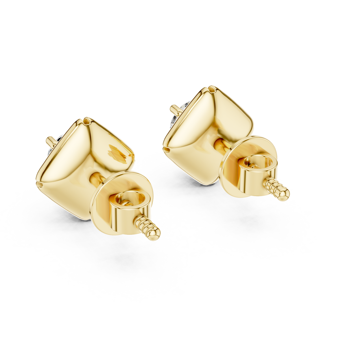 Geometric Pillow Kite Frame Round Moissanite Diamond Stud Earrings - View 7