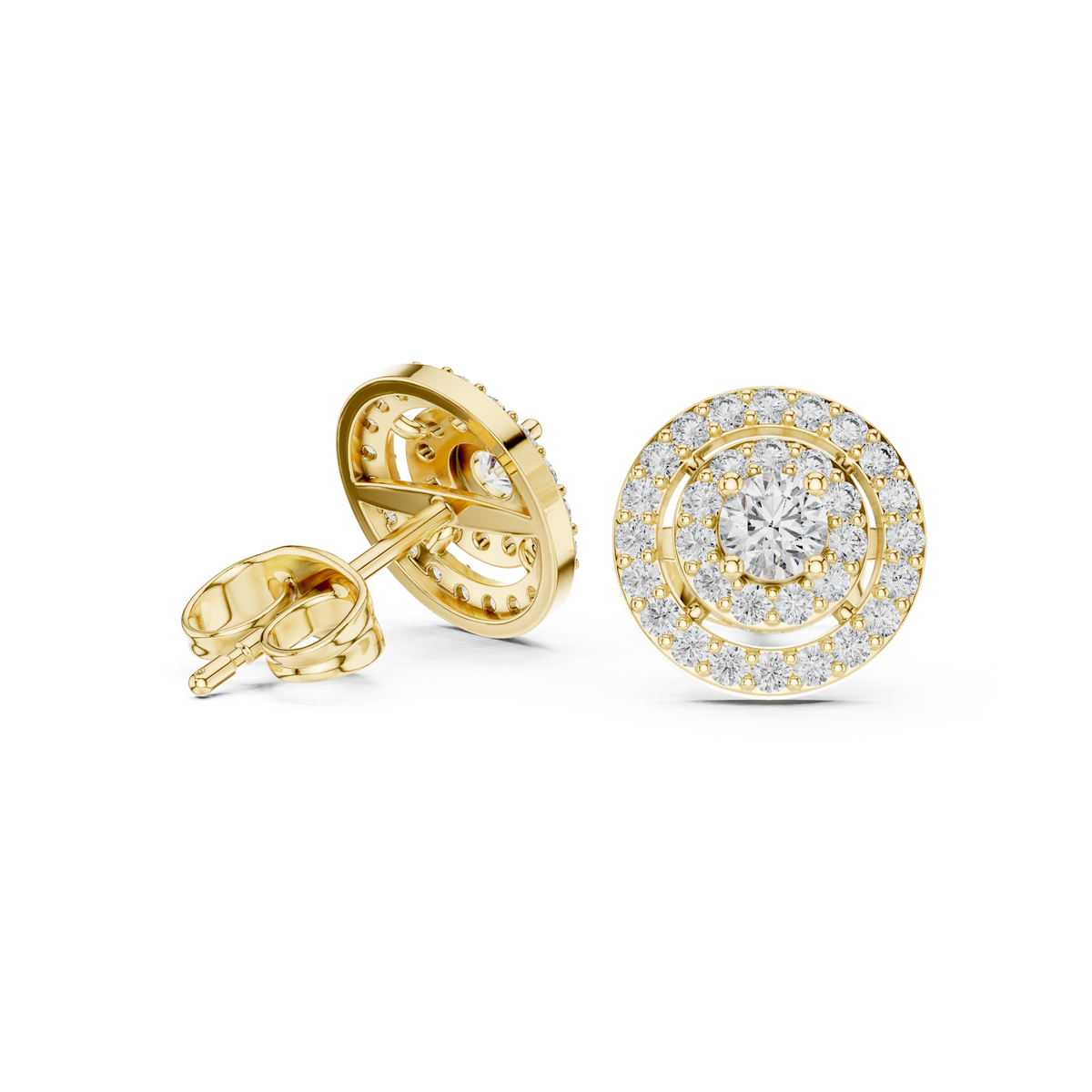 Round Lab Grown Diamond Double Halo Cluster Post Earring - View 7