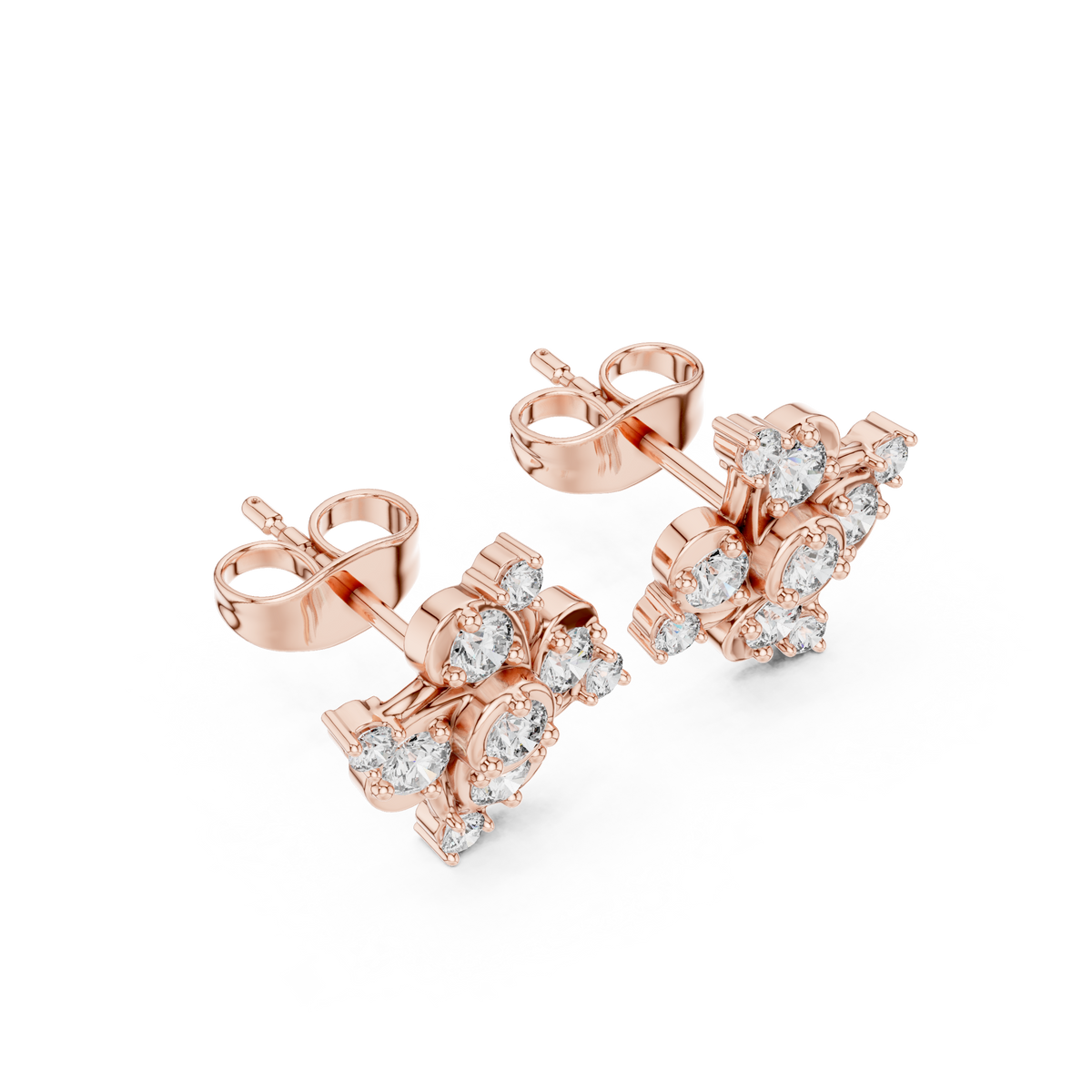 Pinwheel Swirl Round Brilliant Cut Lab Diamond Stud Earrings Starburst Cluster - View 5
