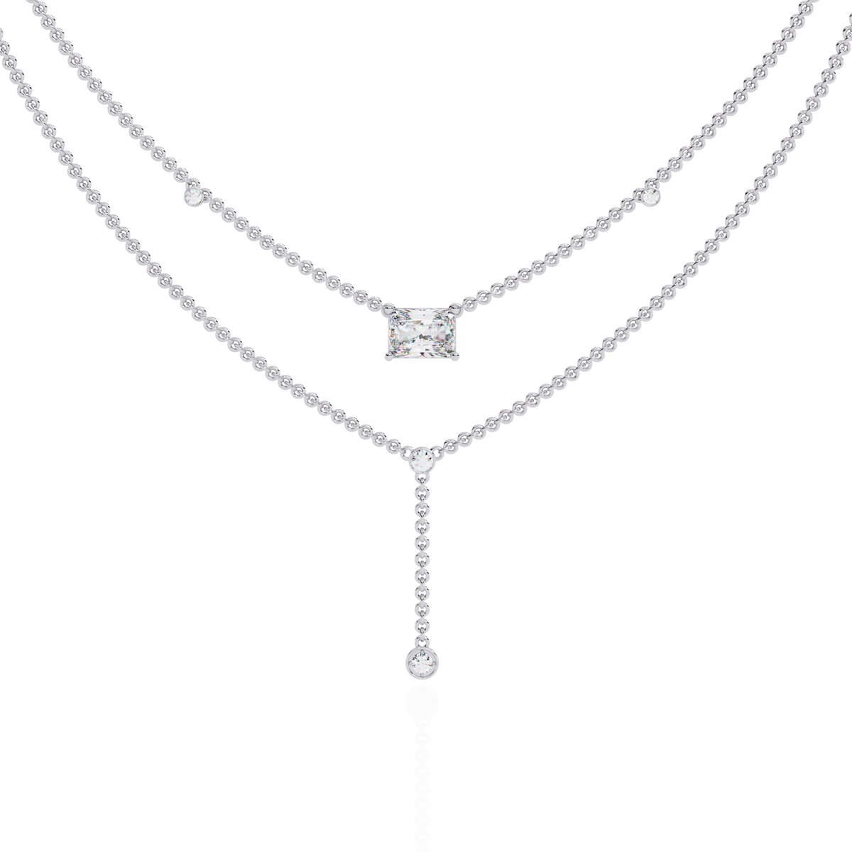 Double Layer East West Radiant Moissanite Diamond Y Drop Necklace - View 3