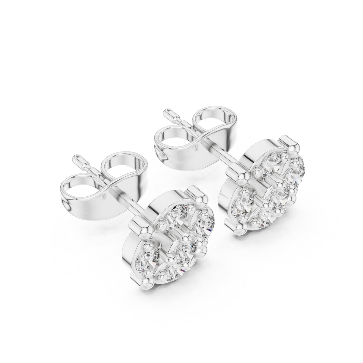 Geometric Round Lab Diamond Cluster Stud Earrings with Modern Floral Symmetry - View 4