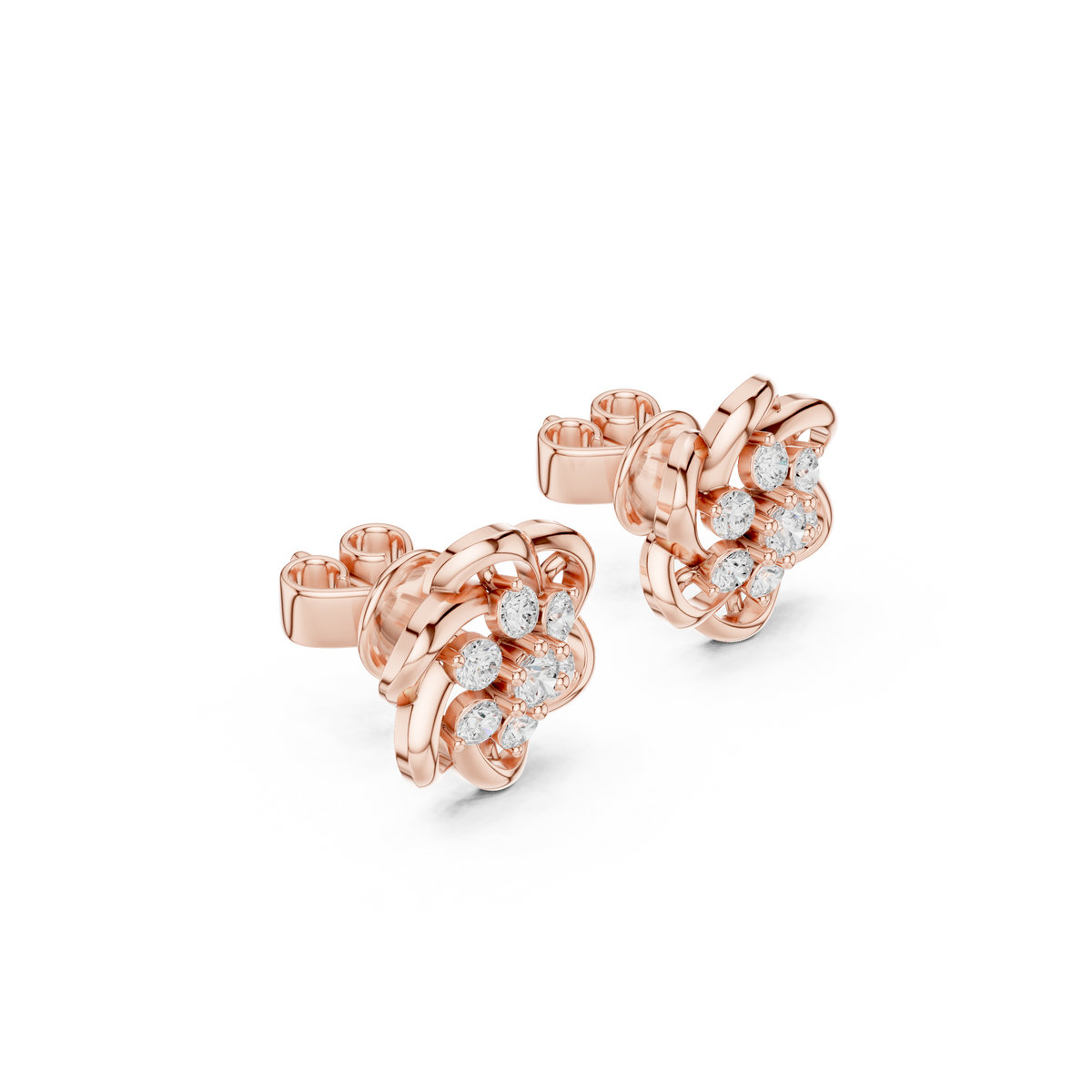 Floral Interwoven Knot Design Round Cut Moissanite Diamond Stud Earrings - View 6