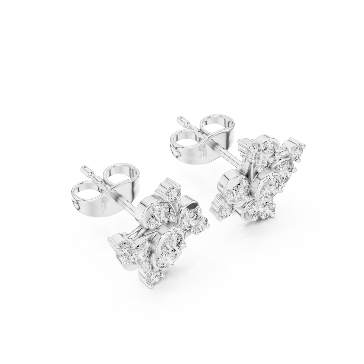 Pinwheel Swirl Round Brilliant Cut Moissanite Diamond Stud Earrings Starburst Cluster - View 6