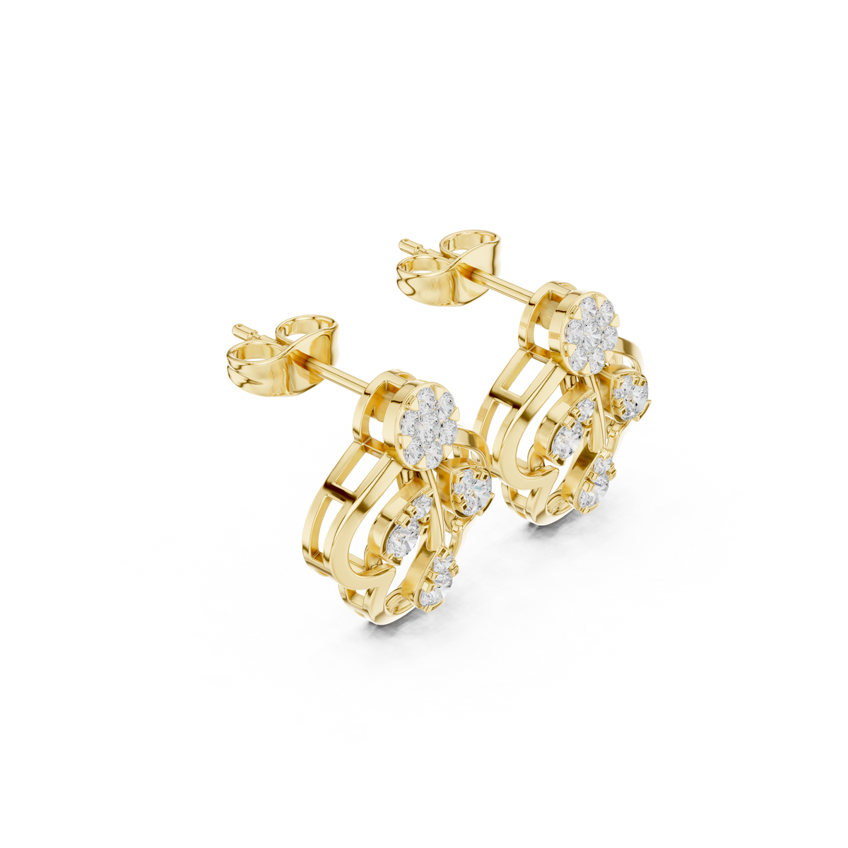 Openwork Lotus Motif Round Brilliant Lab Diamond Stud Earrings For Women - View 4