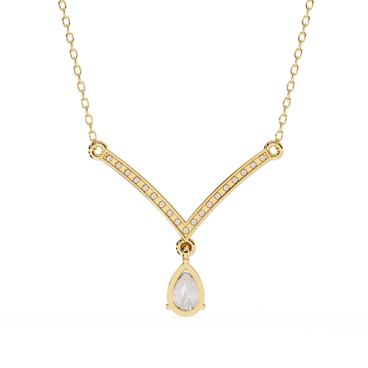V Curved Chevron Pear Moissanite Diamond Drop Necklace - View 8