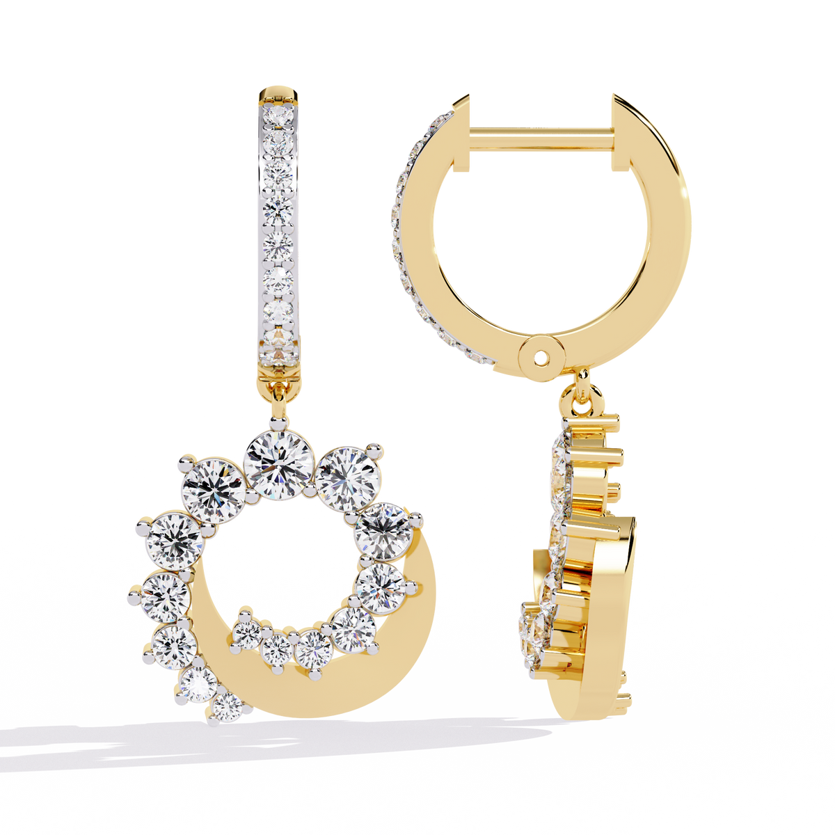 Luminous Crescent Sparkle Hoop Drop Earrings with Brilliant Round Lab Grown Diamond - View 4