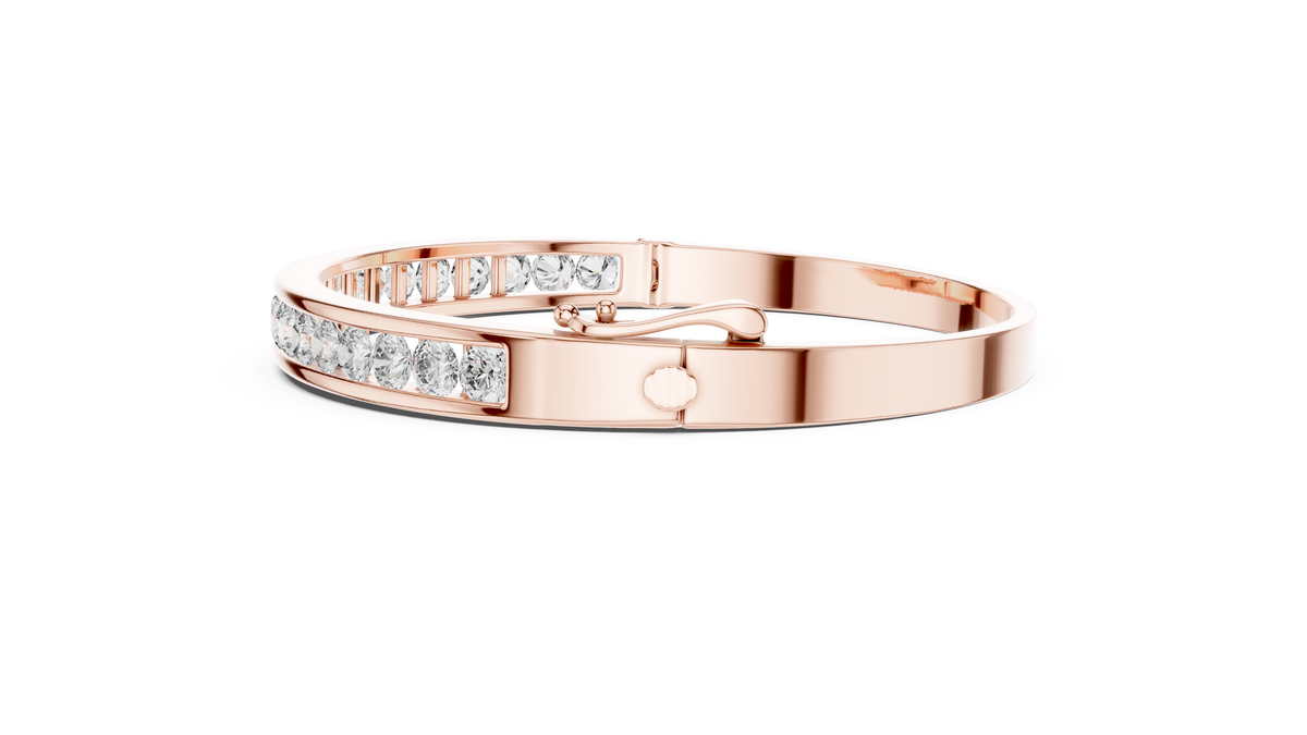 Round Cut Lab Diamond Hinged Bangle with Channel Setting - View 11