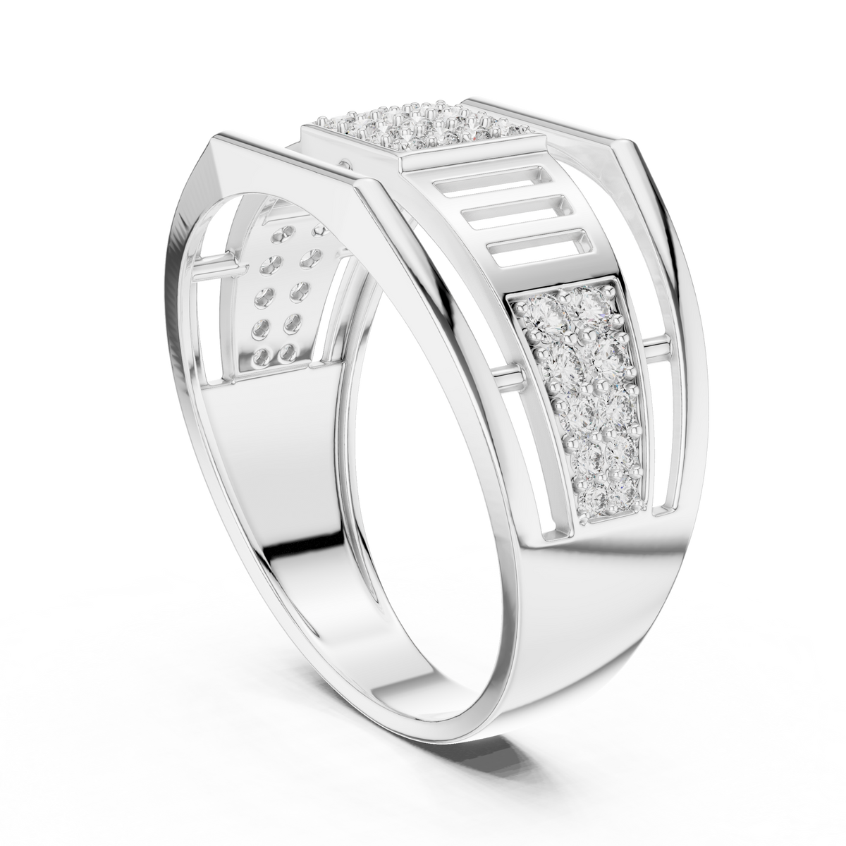 Round Cut Lab Grown Diamond Men's Pillar Cage Geometric Gold Statement Band - View 9