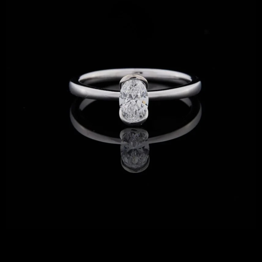 Elongated Oval Lab Diamond Solitaire Ring with Slim Band