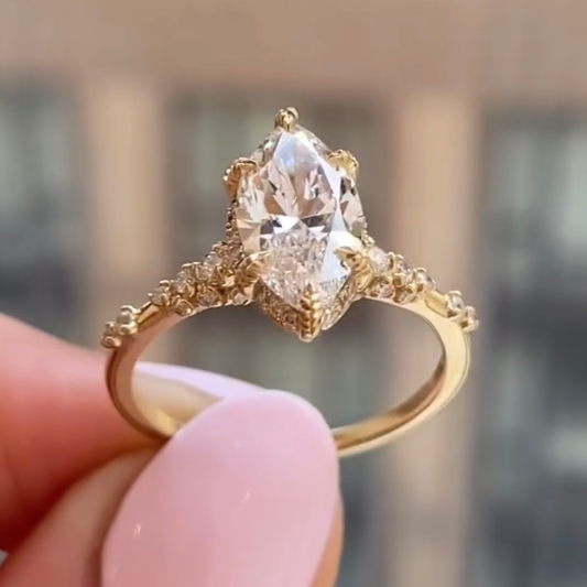Marquise Cut Moissanite Diamond Pave Cathedral Engagement Ring - View 2